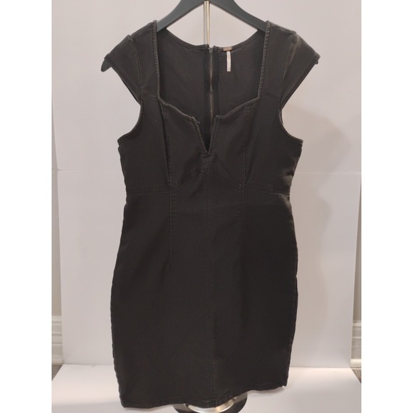 Free People Lia Stretch Denim Mini Dress Cap Sleeve Bodycon Stretch SzSP Distres - Picture 1 of 5